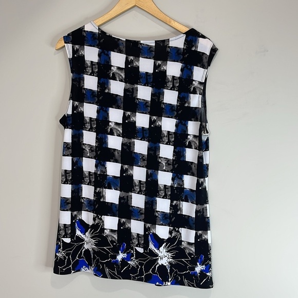 Ricki's Sleeveless Box Pleated Blouse Marble Black White Blue Checkered Size M - Picture 5 of 10